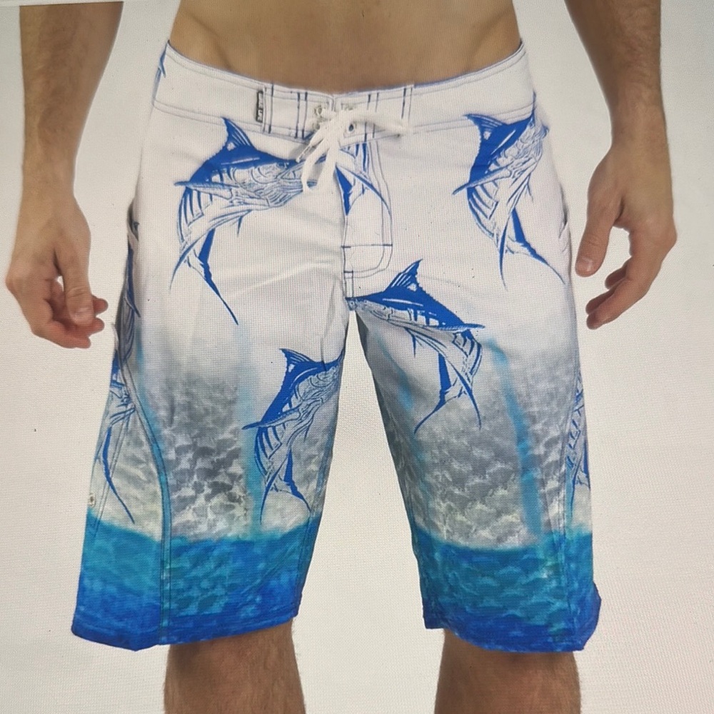 Wavelife Blue Marlin Fishing board short Blue and White Swim Shorts